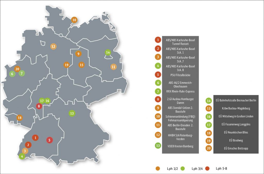 Deutschlandkarte mit Aus- und Neubaustrecken