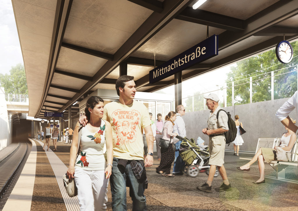 Visualisierung Bahnsteig mit Reisenden