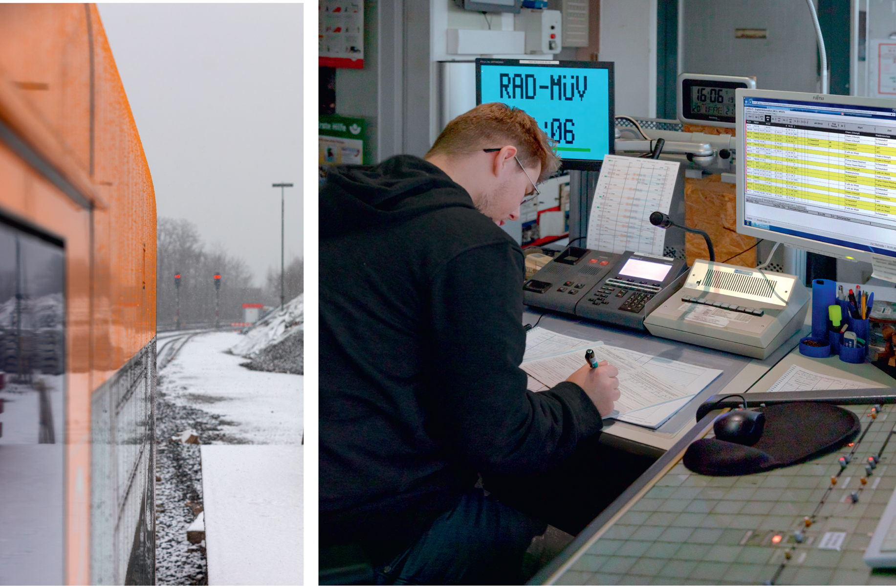 Zug am Halt zeigenden, gestörten Signal. Fdl diktiert Befehl