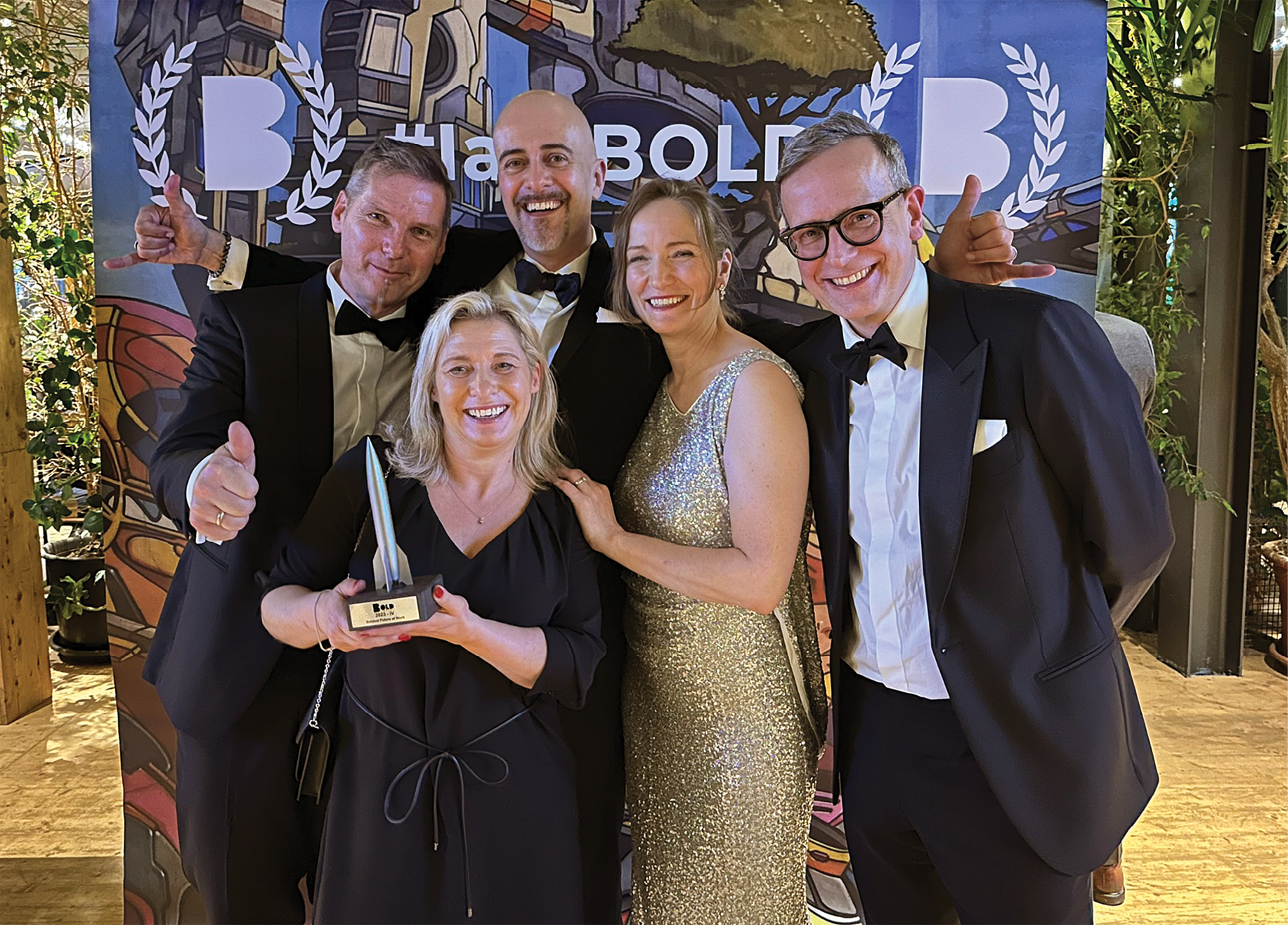 Bold Awards Zeremonie in Venedig, März 2023 (von links): Steffen Renisch, Michaela Gisch, Ricardo dos Santos Miquelino, Jutta dos Santos Miquelino, Martin Jende