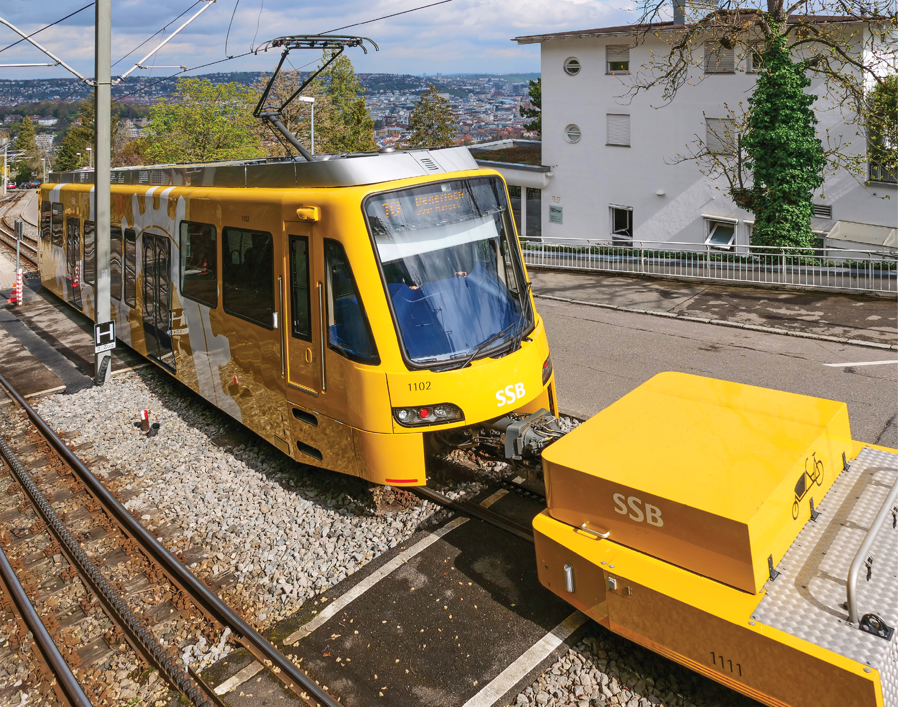 Triebwagen und Fahrradvorstellwagen der Stuttgarter Zahnradbahn