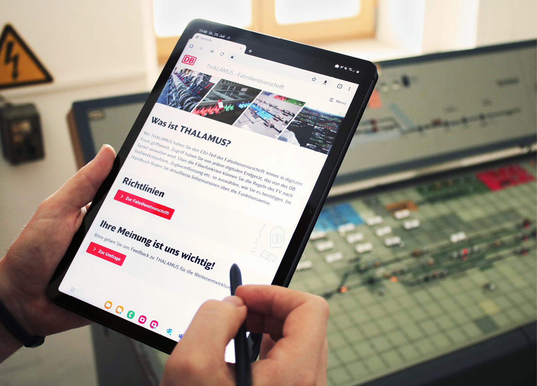 Die Anwendung THALAMUS auf einem digitalen Endgerät (Tablet) im Stellwerk Schaftlach